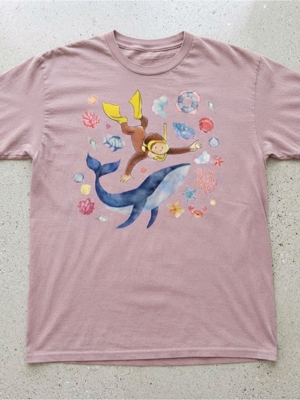 Watercolor Whale Scuba Monkey Cute Pink Gildan T-shirt